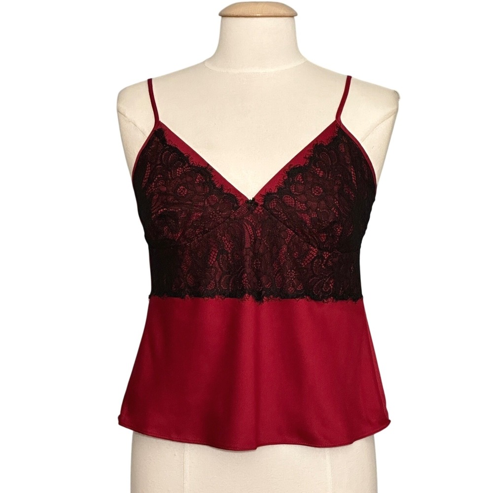 VTG Gilligan O'Malley Womens Top M Red Lace Cami Sexy Y2K Coquette Dark Romantic